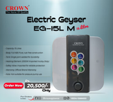 Crown EG-15L(M) Electric Geyser – 15 Litre Water Heater with Imported Italian Heating Element, Full ABS Body & 1-Year Brand Warranty